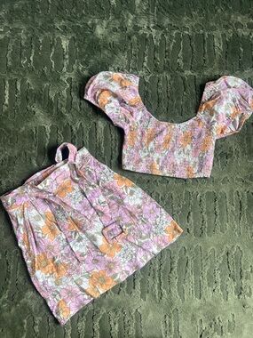 MINKPINK Pink and Orange Floral Mini Skirt and Crop top